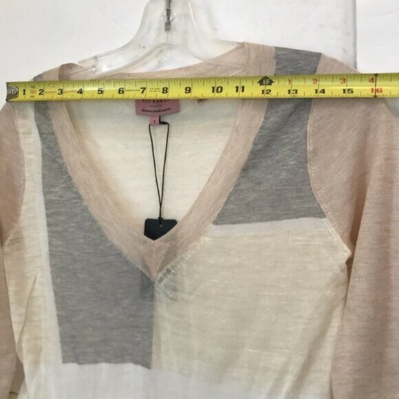 Ted Baker NEW Intarsia Cotton Linen Lightweight Color Block V Neck Sweater Top S - Picture 13 of 16